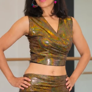 FARAH BRONZE pailleté - ensemble cache-cœur et jupette - S/M